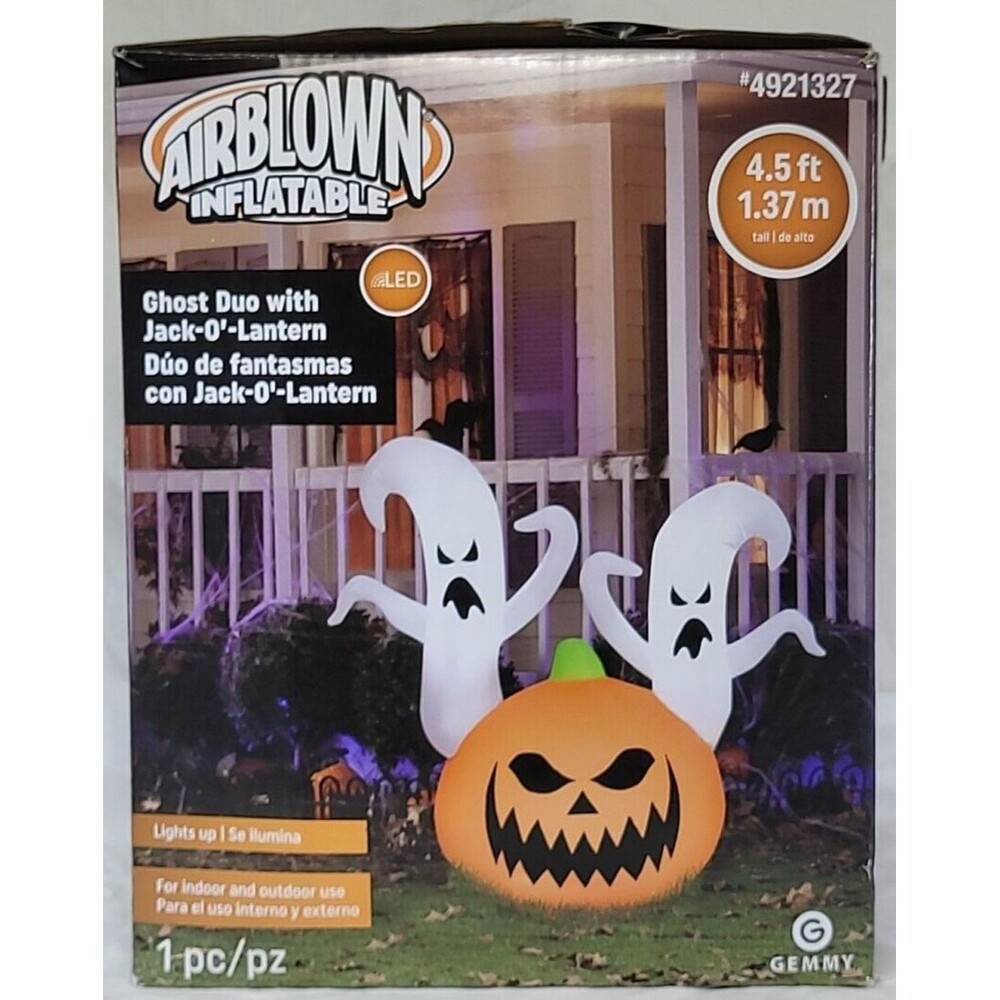 4.5' Self-Inflatable Halloween Lighted Ghost Duo in Jack O' Lantern Yard Decor